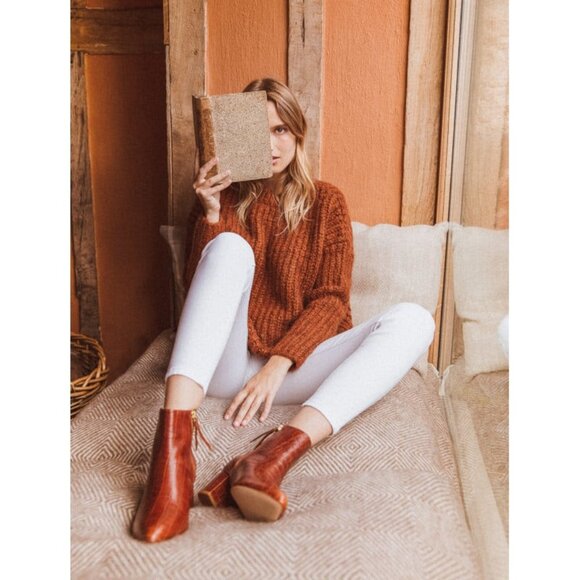 NWB Bobbies Brown/Cognac Leather Ankle Boots - Size 8 (US) / 39 (EU) - Picture 1 of 6